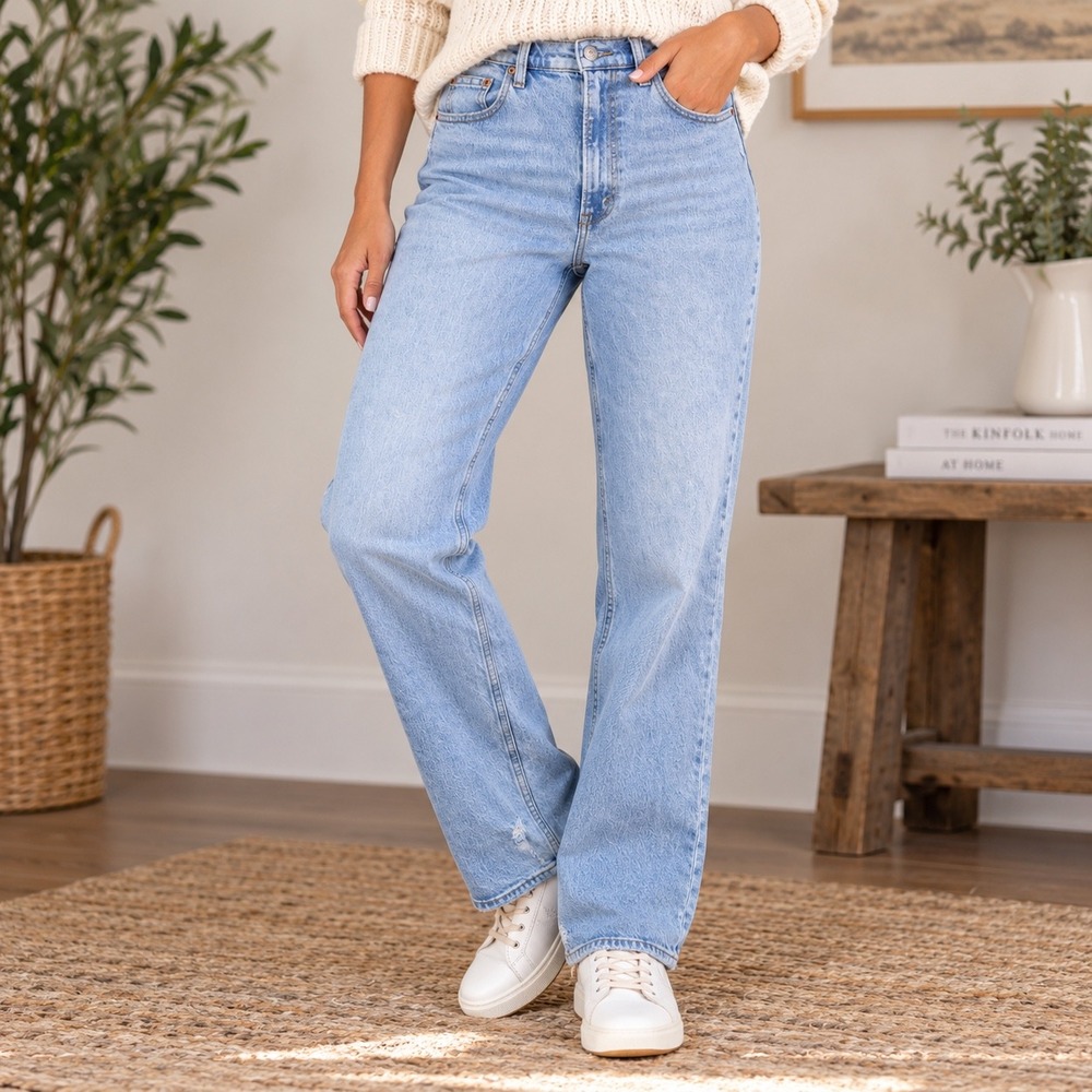 Abercrombie & Fitch The 90s Straight Ultra High Rise Jeans Light Wash 30 10L